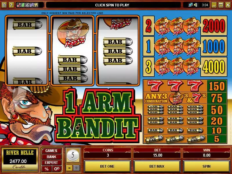 1 Arm Bandit  Real Money Slot made by Microgaming - Main Screen Reels