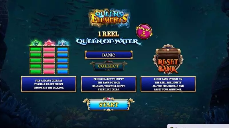 1 Reel Queen Of Water  Real Money Slot made by Spinomenal - Introduction Screen