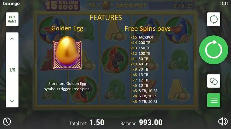 15 Golden Eggs  Real Money Slot made by Booongo - Free Spins Feature