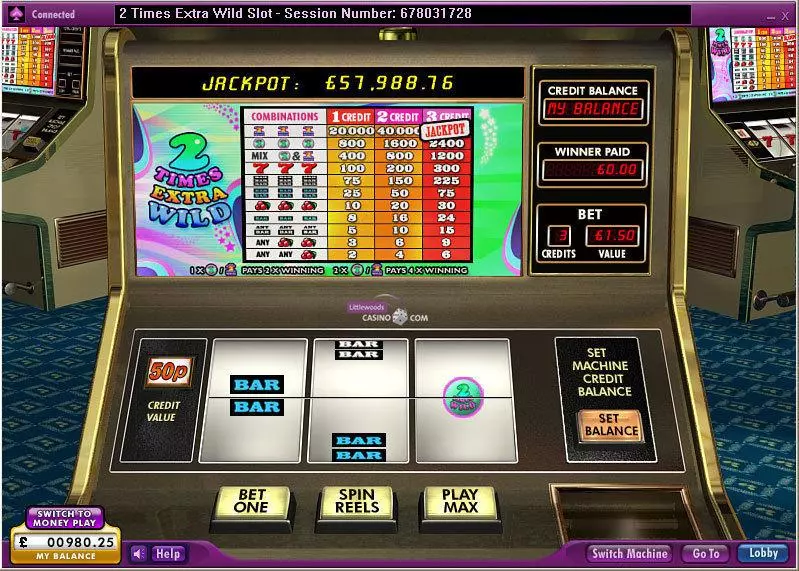 2 Times Extra Wild  Real Money Slot made by 888 - Main Screen Reels