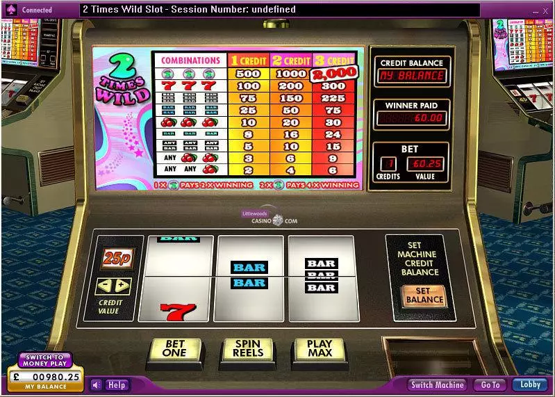 2 Times Wild  Real Money Slot made by 888 - Main Screen Reels