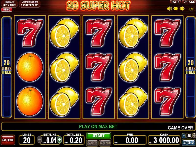 20 Super Hot  Real Money Slot made by EGT - Main Screen Reels