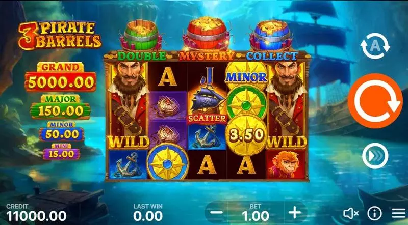 3 Pirate Barrels - Hold and Win  Real Money Slot made by Playson - Main Screen Reels