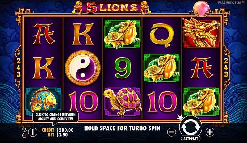 5 Lions  Real Money Slot made by Pragmatic Play - Main Screen Reels