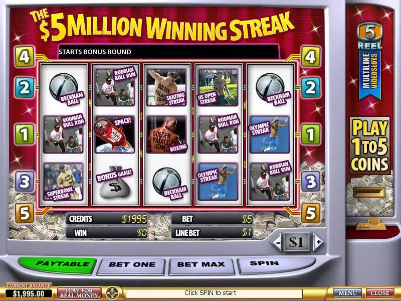 5 Million Winning Streak  Real Money Slot made by PlayTech - Main Screen Reels