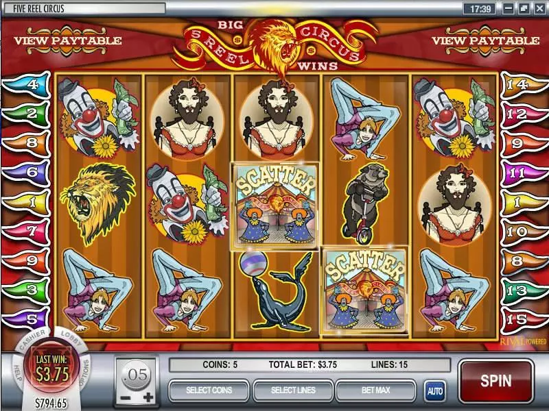 5 Reel Circus  Real Money Slot made by Rival - Main Screen Reels