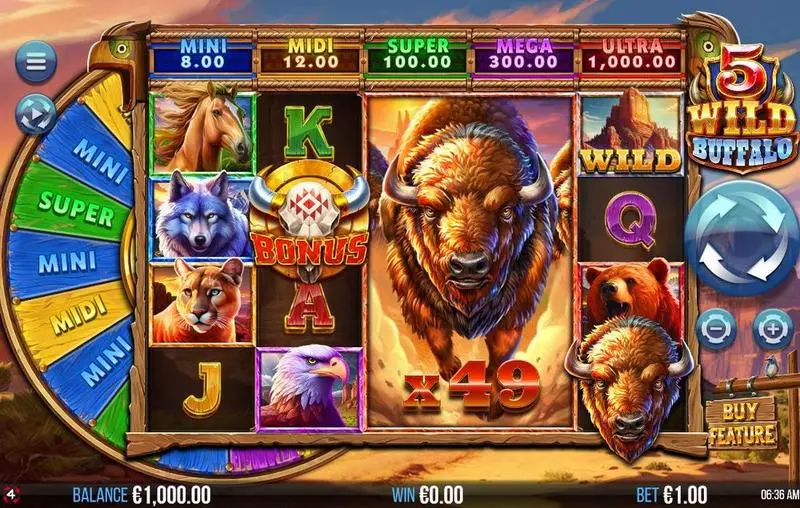 5 Wild Buffalo  Real Money Slot made by 4ThePlayer - Main Screen Reels