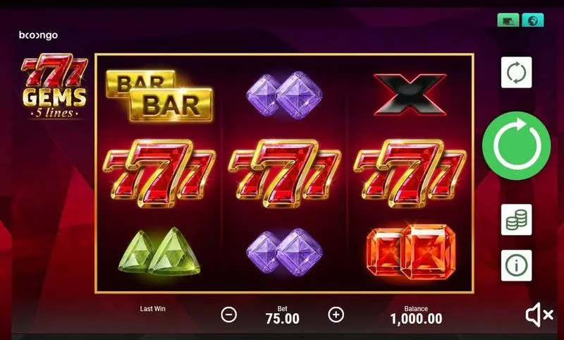 777 Gems  Real Money Slot made by Booongo - Main Screen Reels