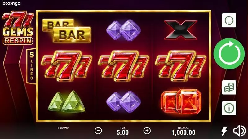 777 Gems: Respin  Real Money Slot made by Booongo - Main Screen Reels