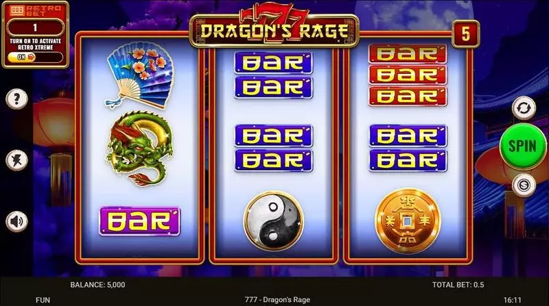 777 – Dragon’s Rage  Real Money Slot made by Spinomenal - Main Screen Reels