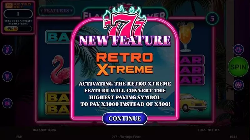 777 – Flamingo Fever  Real Money Slot made by Spinomenal - Introduction Screen