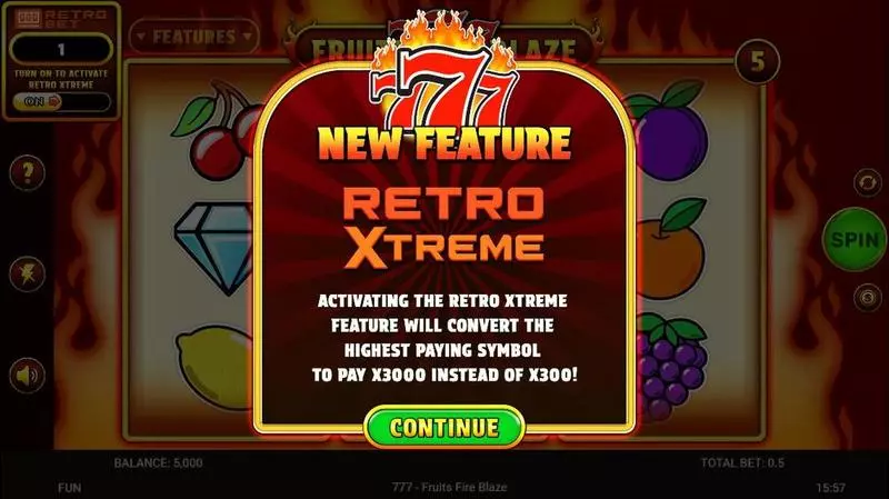 777 – Fruits Fire Blaze  Real Money Slot made by Spinomenal - Introduction Screen