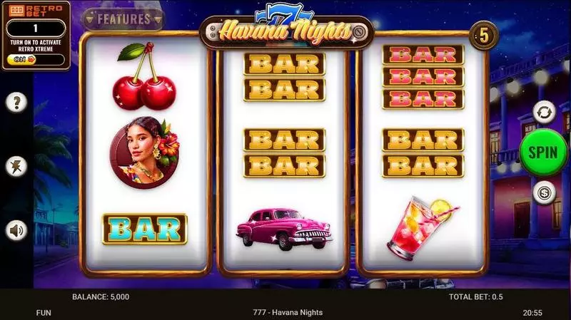 777 – Havana Nights  Real Money Slot made by Spinomenal - Main Screen Reels