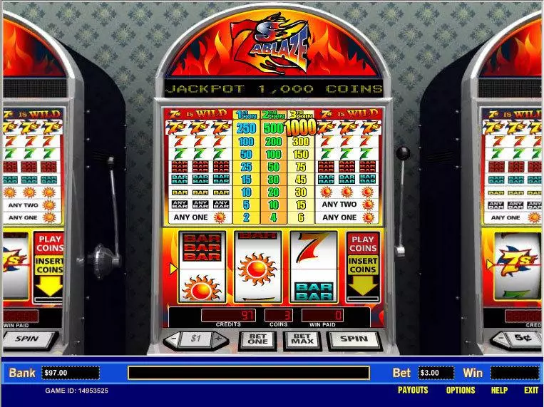 7's Ablaze 1 Line  Real Money Slot made by Parlay - Main Screen Reels