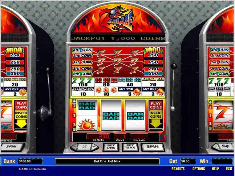 7's Ablaze 5 Line  Real Money Slot made by Parlay - Main Screen Reels