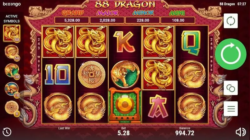 88 Dragon  Real Money Slot made by Booongo - Main Screen Reels