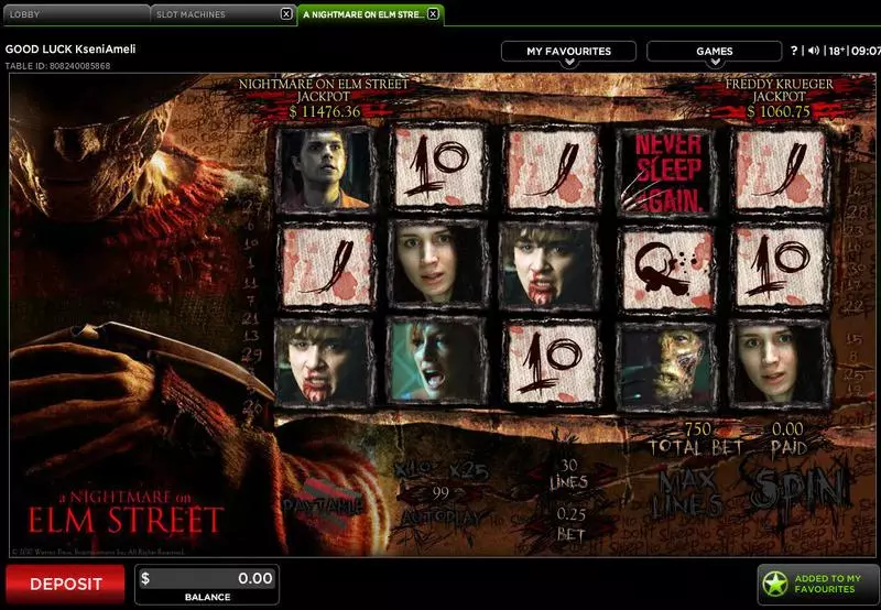 A Nightmare on Elm Street  Real Money Slot made by 888 - Main Screen Reels