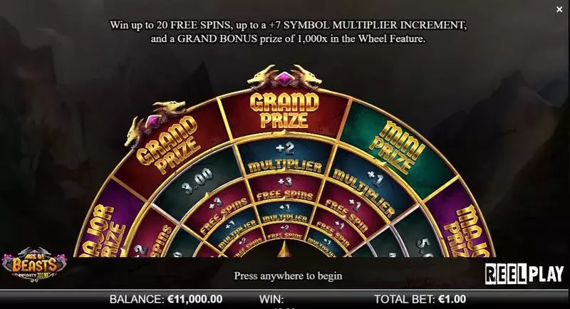 Age of Beasts Infinity Reels  Real Money Slot made by ReelPlay - Wheel of prizes