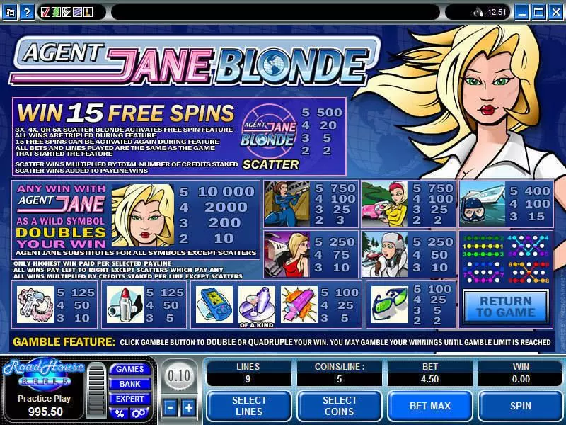 Agent Jane Blonde  Real Money Slot made by Microgaming - Info and Rules