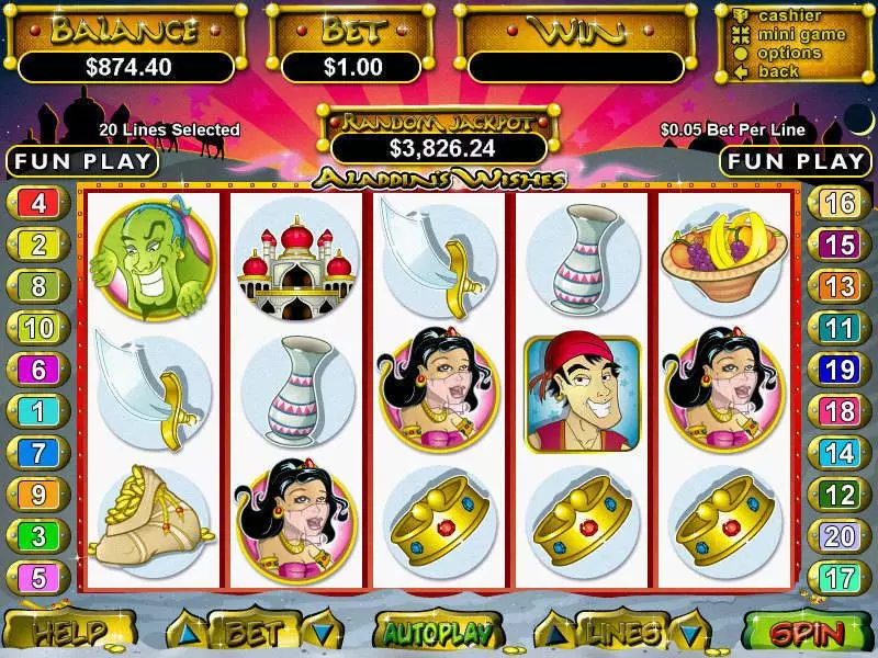 Aladdin's Wishes  Real Money Slot made by RTG - Main Screen Reels