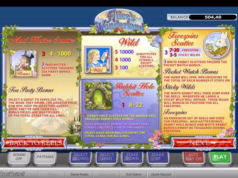 Alice's Wonderland  Real Money Slot made by PlayTech - Info and Rules