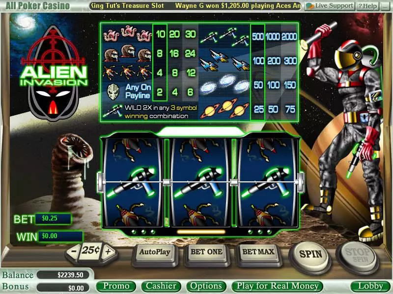 Alien Invasion  Real Money Slot made by WGS Technology - Main Screen Reels