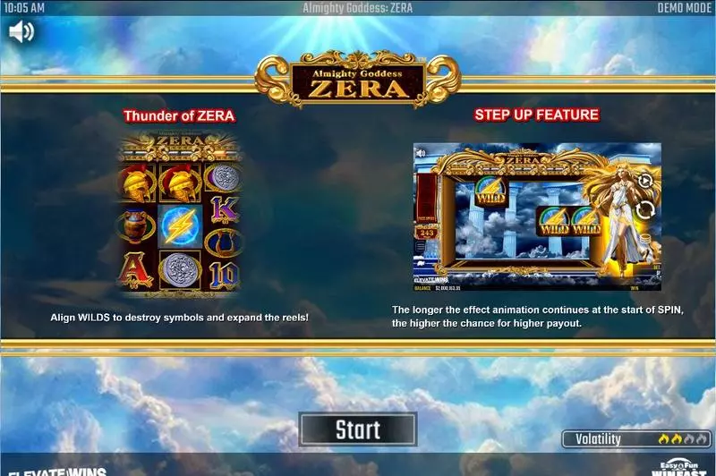 Almighty Goddess ZERA  Real Money Slot made by Win Fast Games - Info and RulesIntroduction Screen