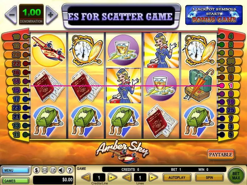 Amber Sky  Real Money Slot made by GTECH - Main Screen Reels