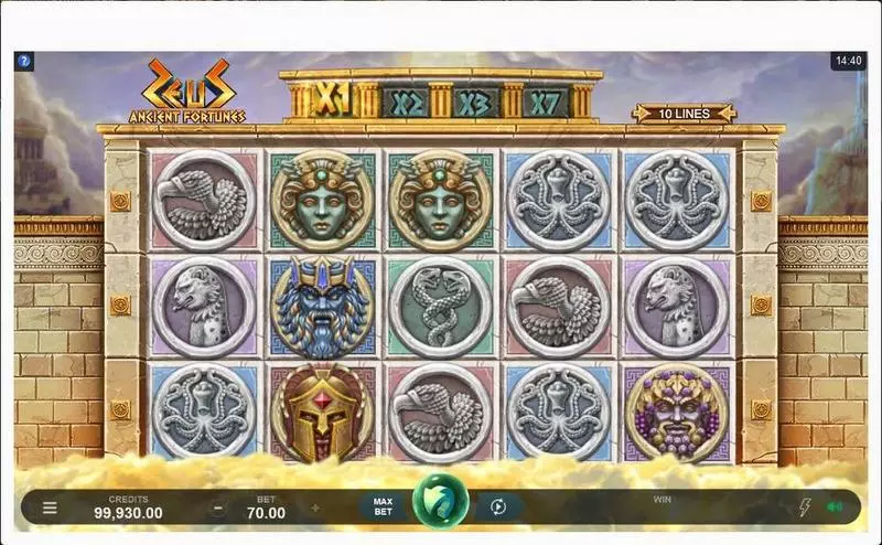 Ancient Fortunes: Zeus   Real Money Slot made by Microgaming - Main Screen Reels