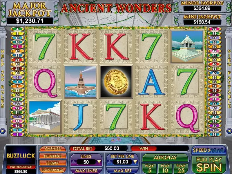 Ancient Wonders  Real Money Slot made by NuWorks - Main Screen Reels