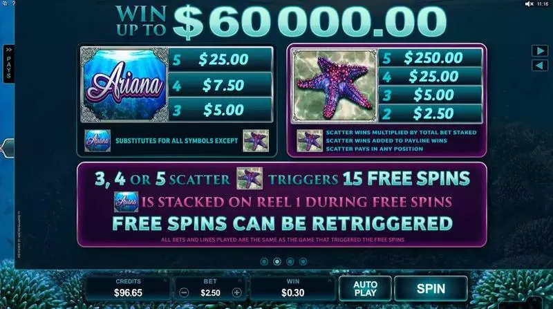 Ariana  Real Money Slot made by Microgaming - Info and Rules