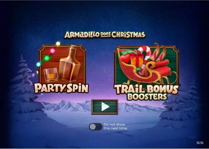 Armadillo Does Christmas 2023  Real Money Slot made by Armadillo Studios - Introduction Screen