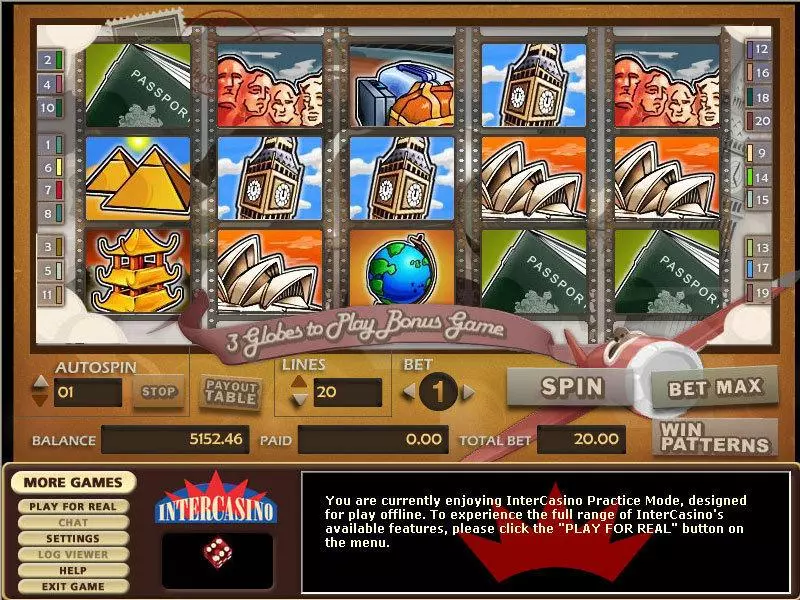 Around the World  Real Money Slot made by CryptoLogic - Main Screen Reels