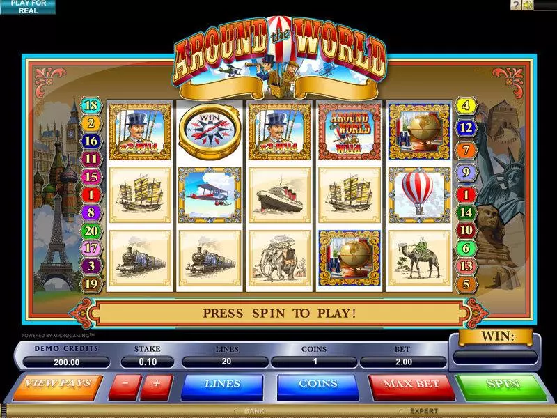 Around the World  Real Money Slot made by Microgaming - Main Screen Reels