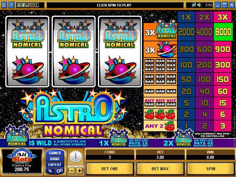 Astronomical  Real Money Slot made by Microgaming - Main Screen Reels