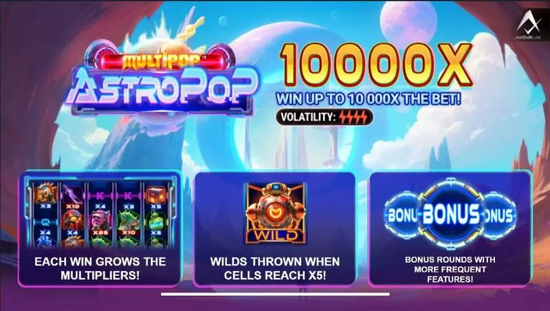 AstroPop  Real Money Slot made by AvatarUX - Introduction Screen
