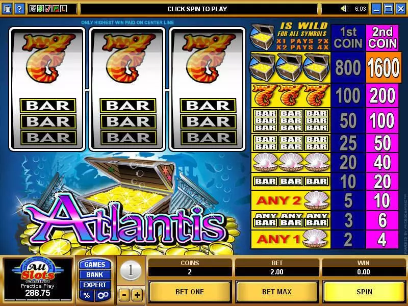 Atlantis  Real Money Slot made by Microgaming - Main Screen Reels