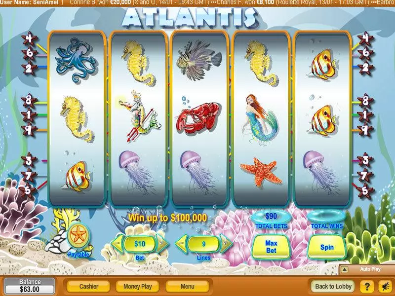 Atlantis  Real Money Slot made by NeoGames - Main Screen Reels