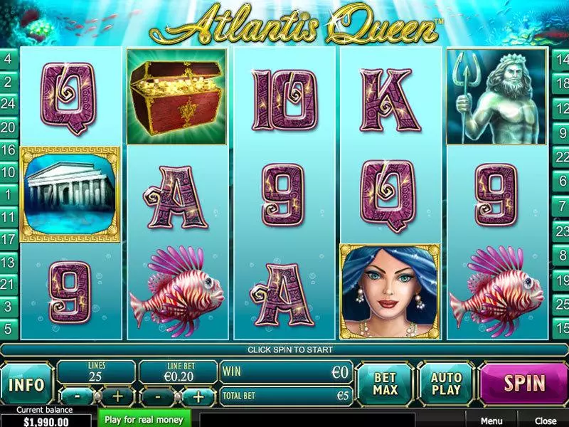 Atlantis Queen  Real Money Slot made by PlayTech - Main Screen Reels