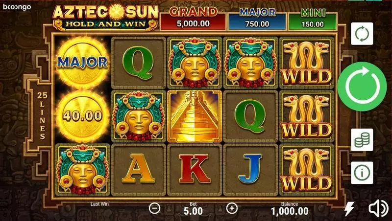 Aztec Sun  Real Money Slot made by Booongo - Main Screen Reels