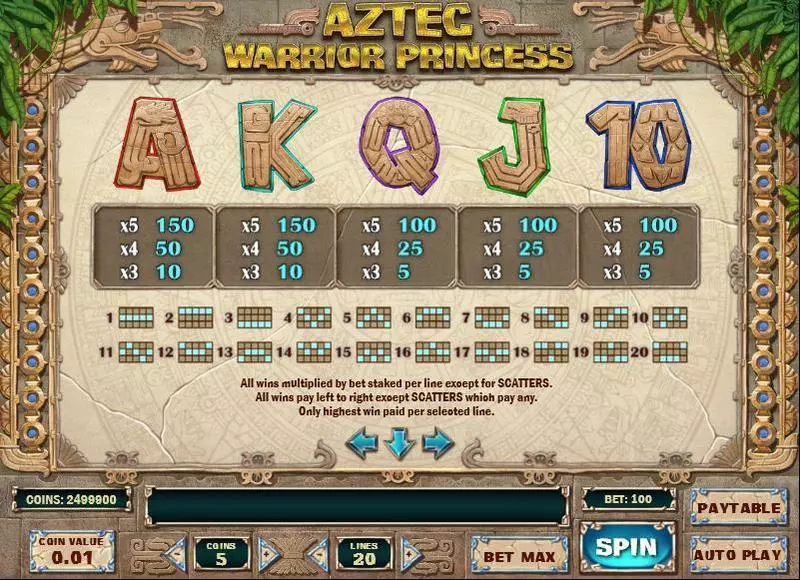 Aztec Warrior Princess  Real Money Slot made by Play'n GO - Info and Rules