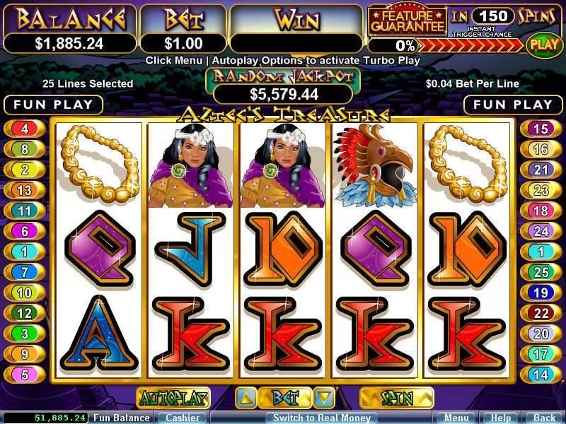 Aztec's Treasure Feature Guarantee  Real Money Slot made by RTG - Main Screen Reels