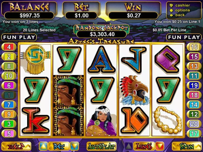 Aztec's Treasure  Real Money Slot made by RTG - Main Screen Reels