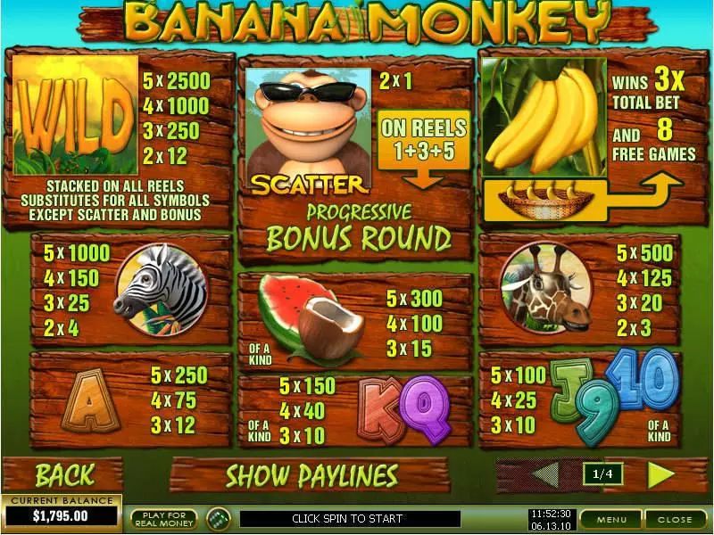 Banana Monkey  Real Money Slot made by PlayTech - Info and Rules