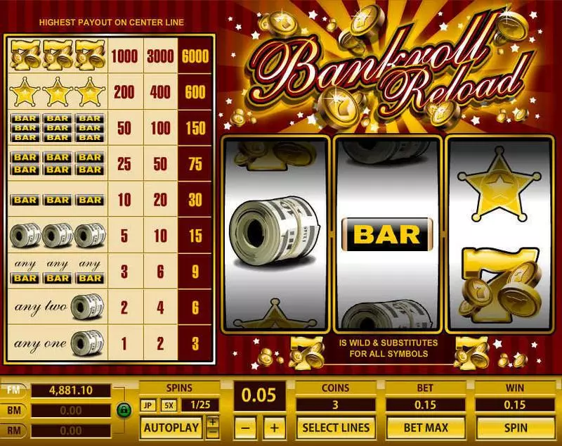 Bankroll Reload 1 Line  Real Money Slot made by Topgame - Main Screen Reels