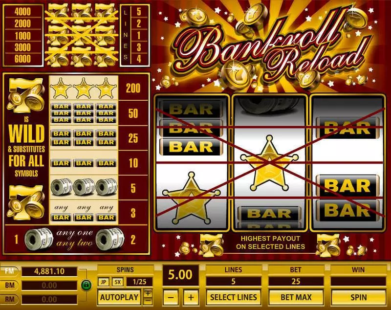 Bankroll Reload 5 Lines  Real Money Slot made by Topgame - Main Screen Reels