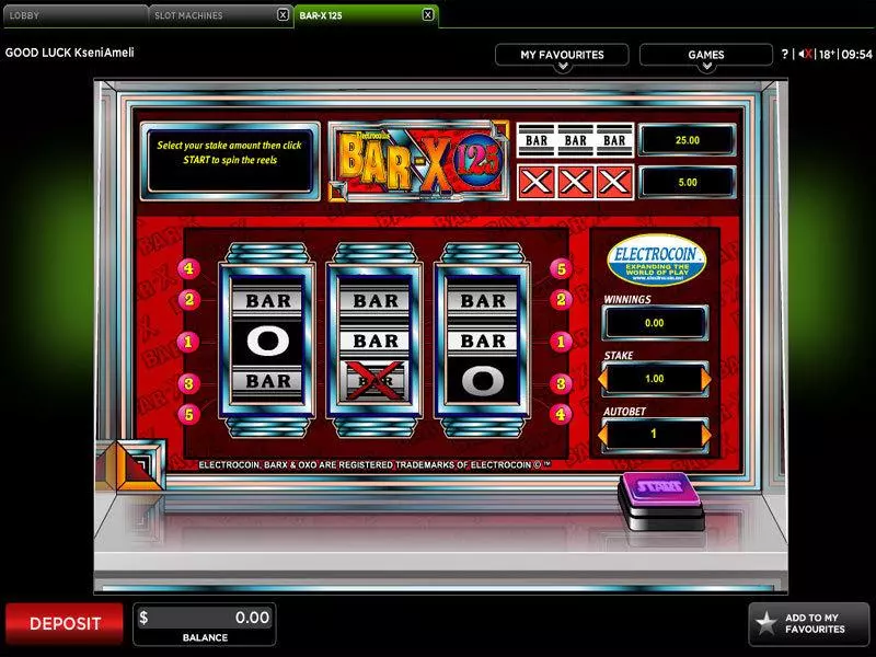 BAR-X 125  Real Money Slot made by 888 - Main Screen Reels