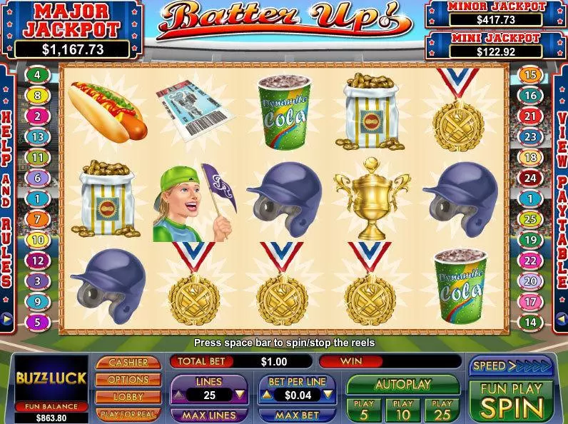 Batter Up  Real Money Slot made by NuWorks - Main Screen Reels