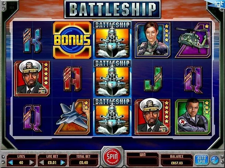 Battleship: Search & Destroy  Real Money Slot made by IGT - Introduction Screen