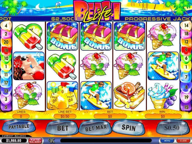 Beach Life  Real Money Slot made by PlayTech - Main Screen Reels